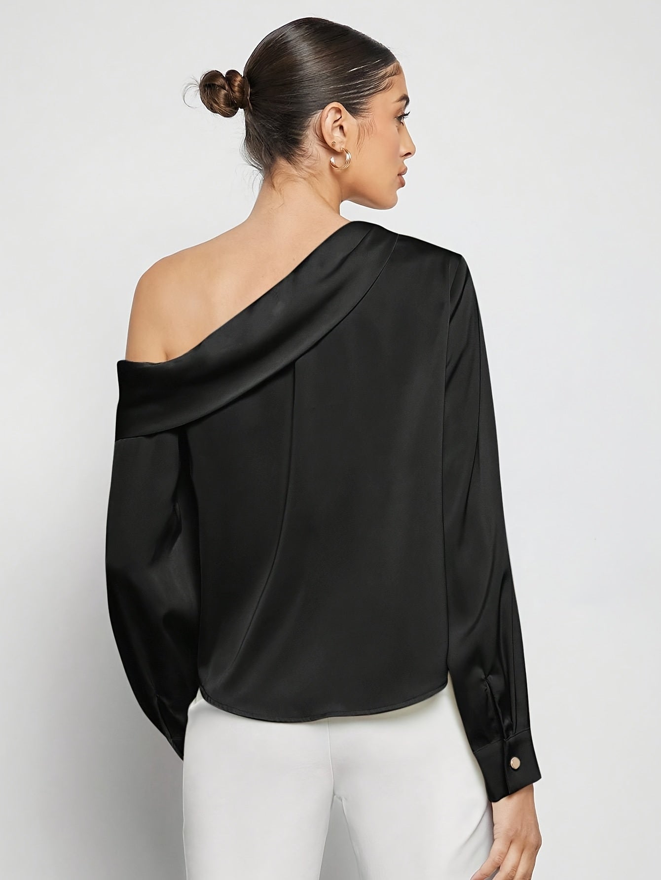 Bruna Aeppli by WL Boutique | Asymmetrical Pleated Satin Shirt – Effortless Urban Elegance