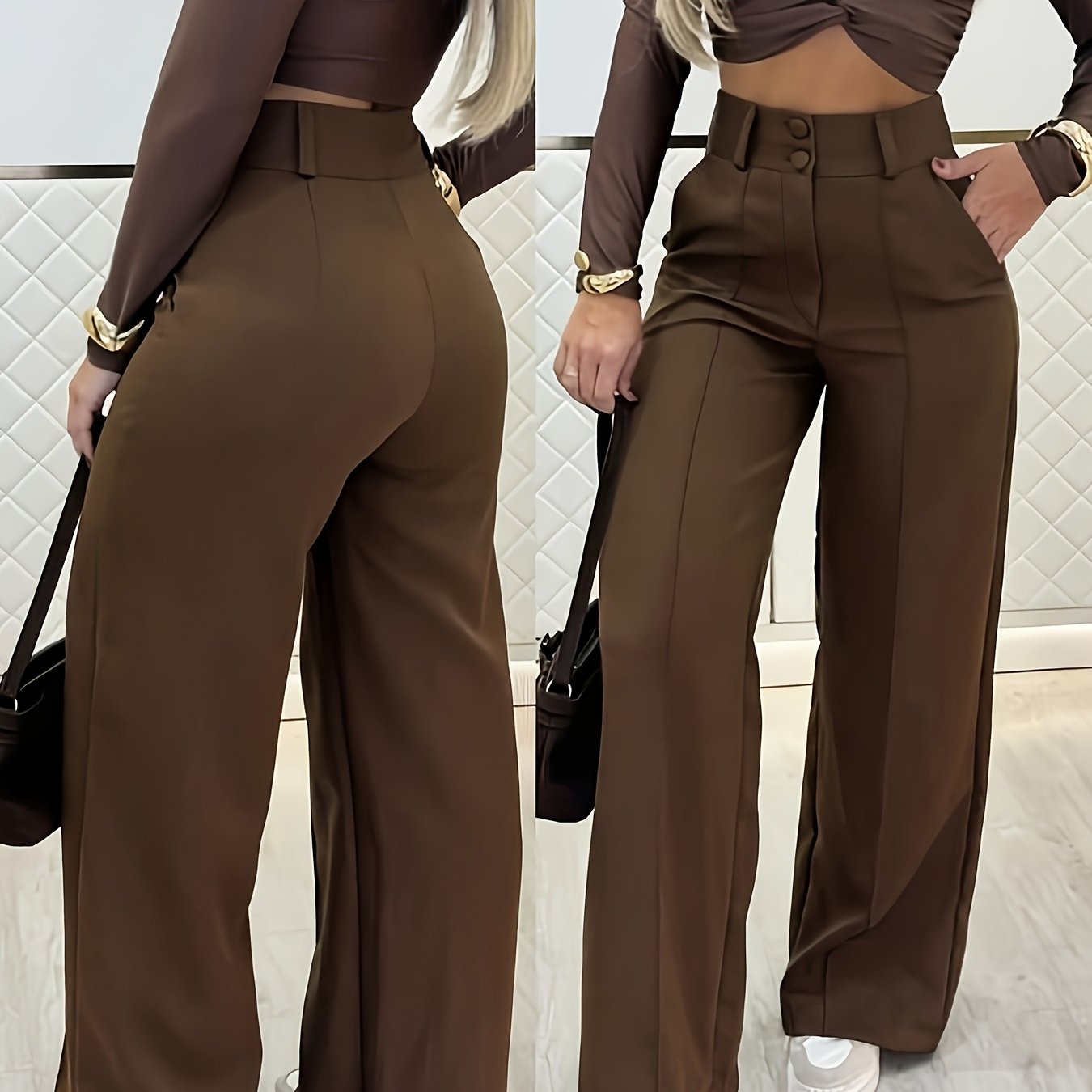 Elegant Wide-Leg Double-Breasted Trousers