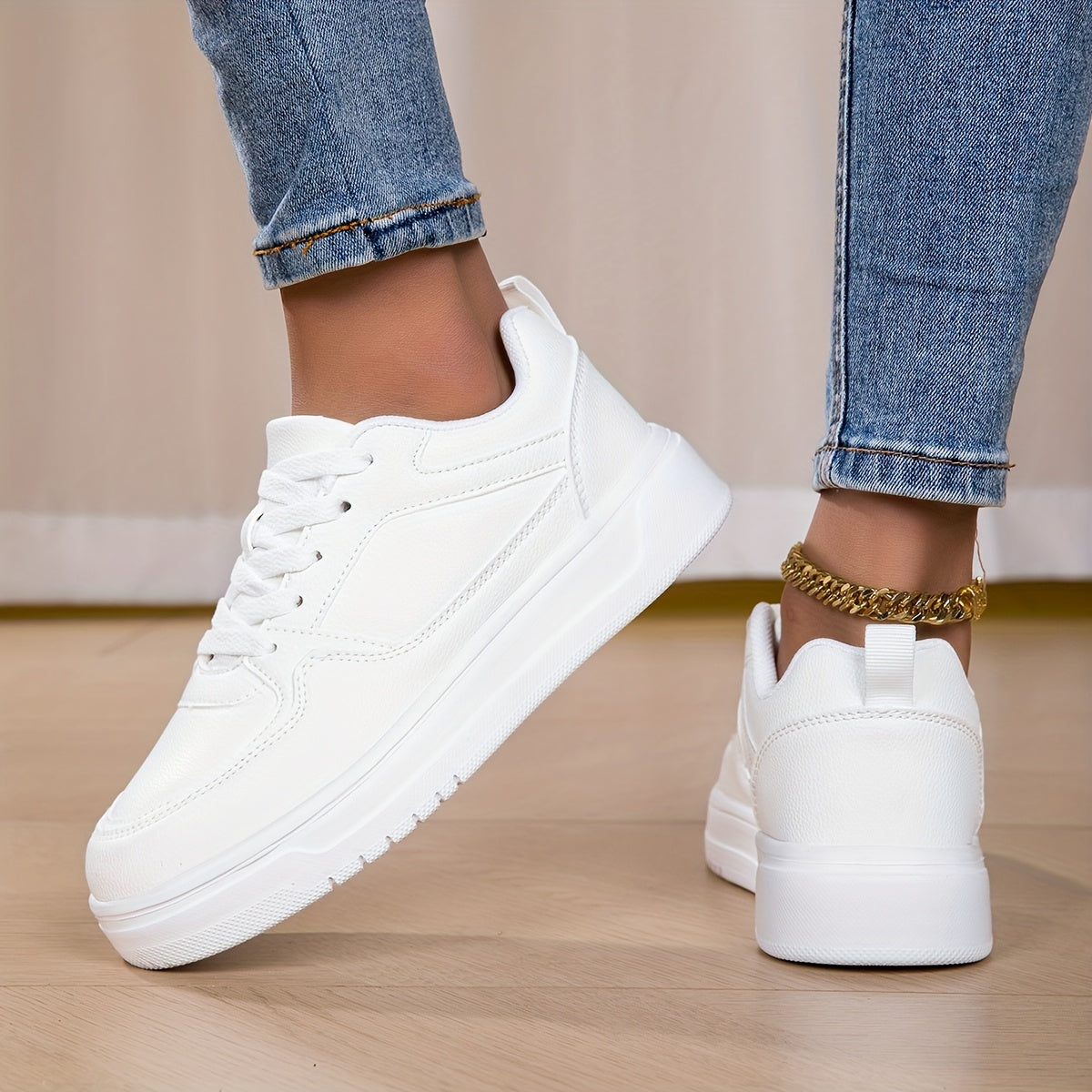 WL Boutique | White Platform Sneakers with Golden Ankle Strap