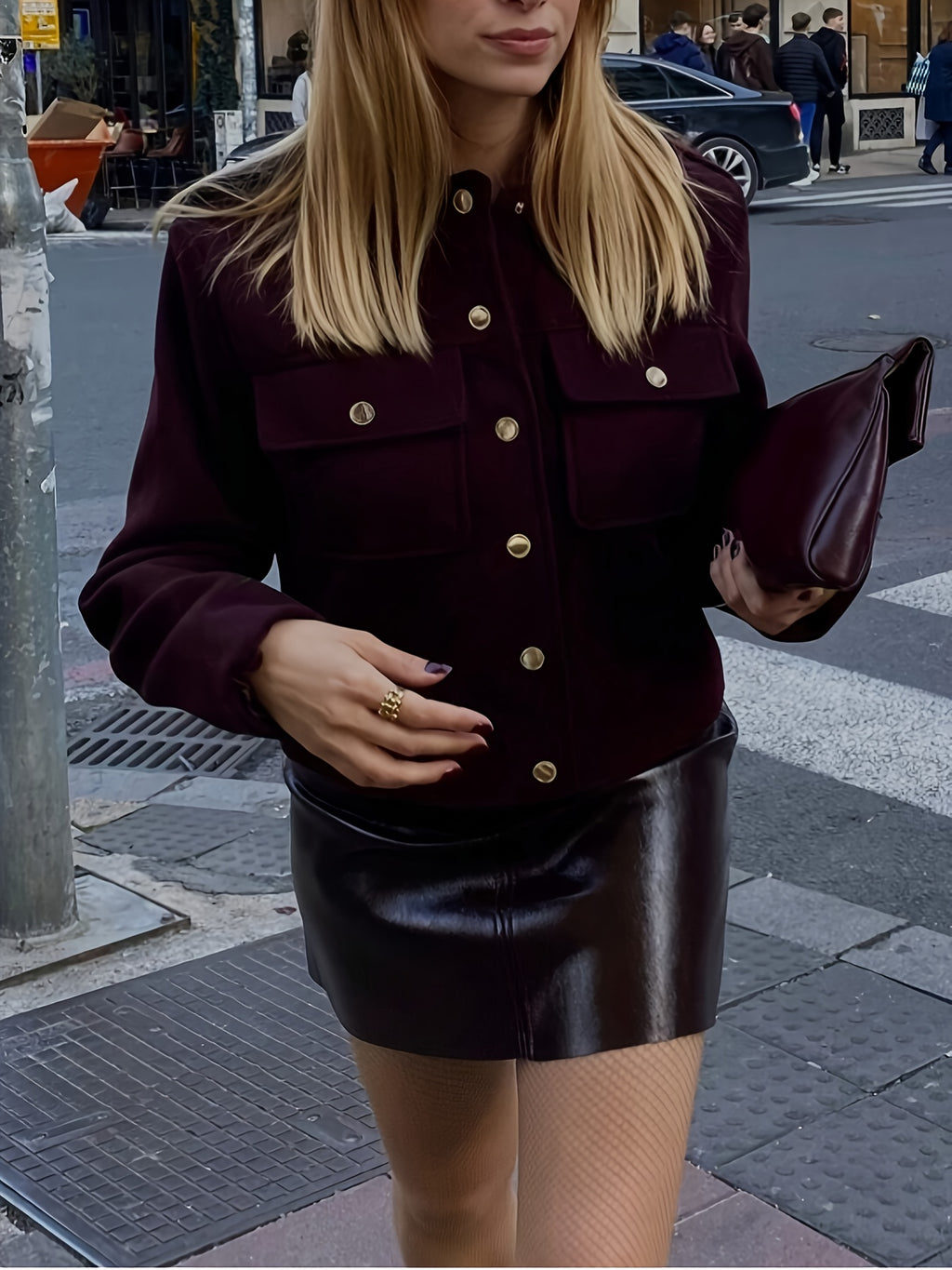 WL Boutique | Elegant Burgundy Tailored Jacket with Two-Tone Buttons