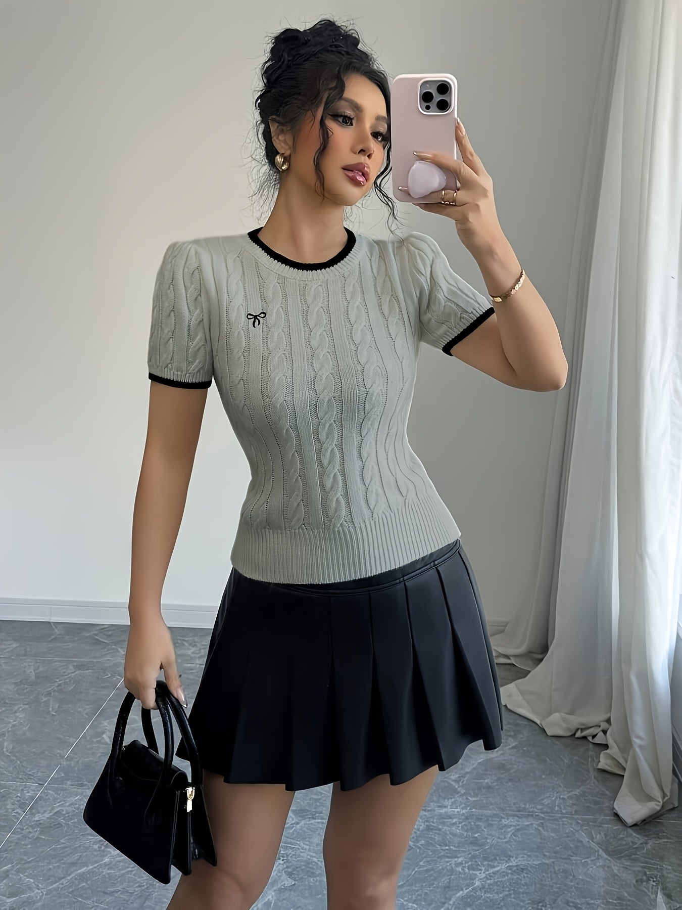 WL Boutique | Elegant Cat-Ear Detail Top with Two-Tone Edges