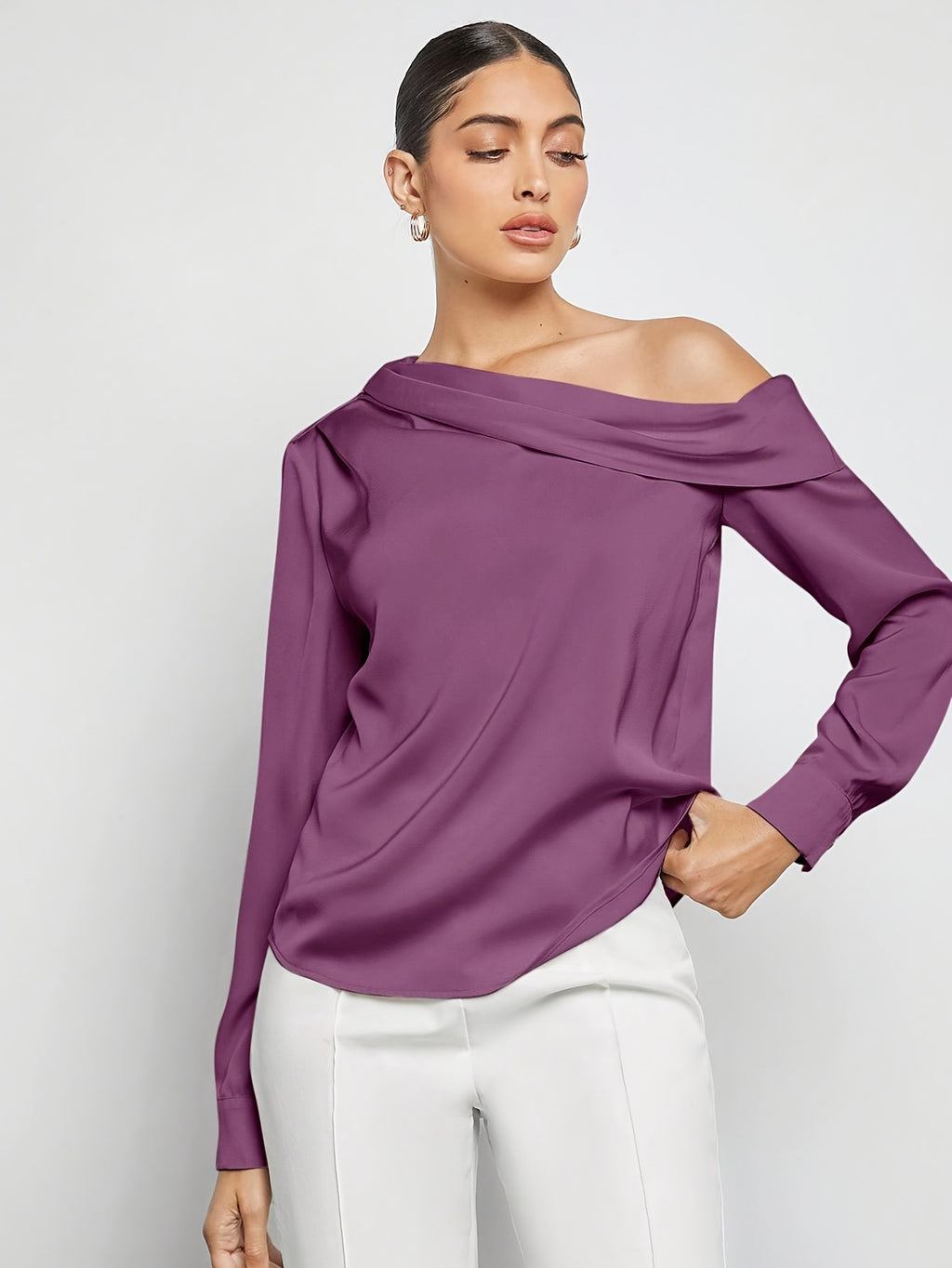 Bruna Aeppli by WL Boutique | Asymmetrical Pleated Satin Shirt – Effortless Urban Elegance