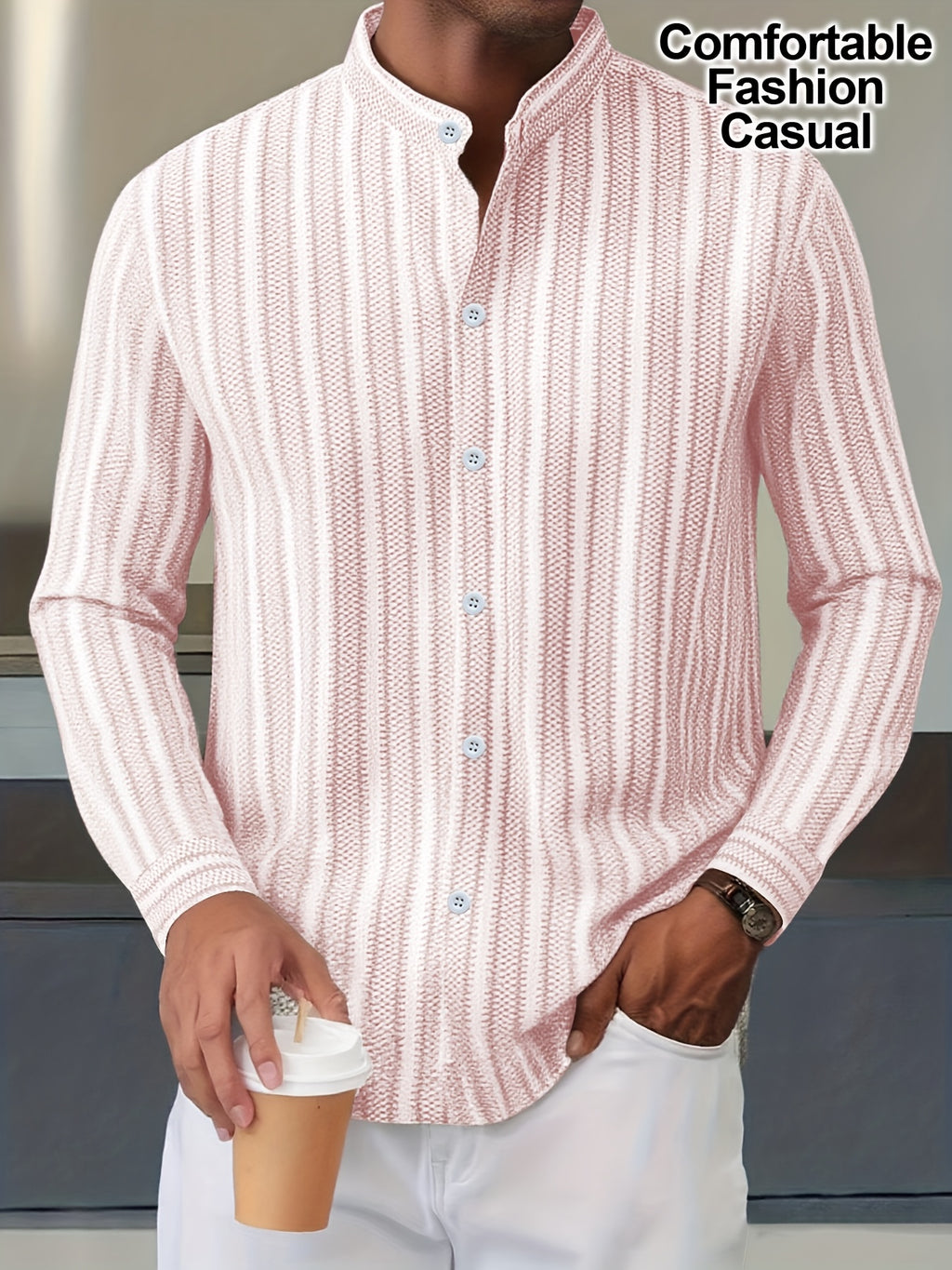 WL Boutique | Men’s Casual Striped Long-Sleeve Shirt – Classic Stand Collar Design