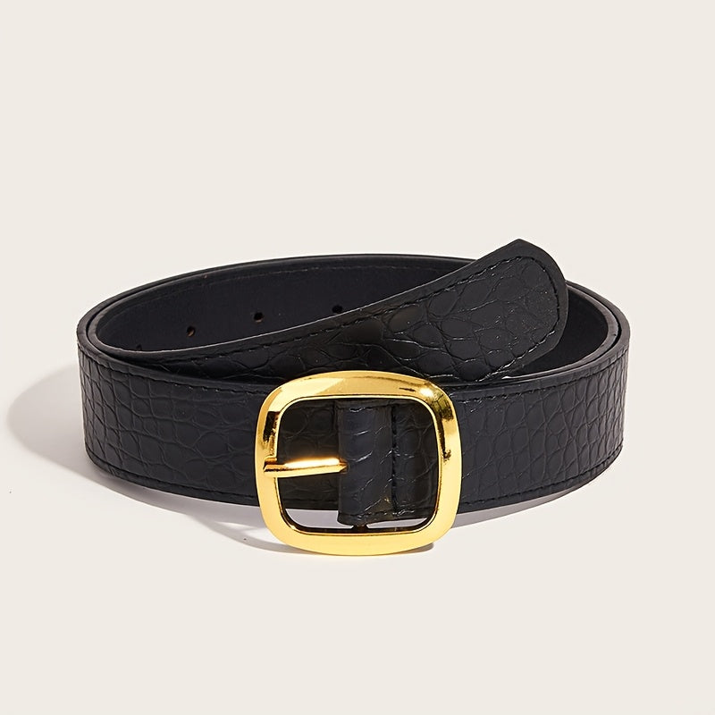 WL Boutique | Retro Black Belt with Square Buckle &amp; Stone Pattern