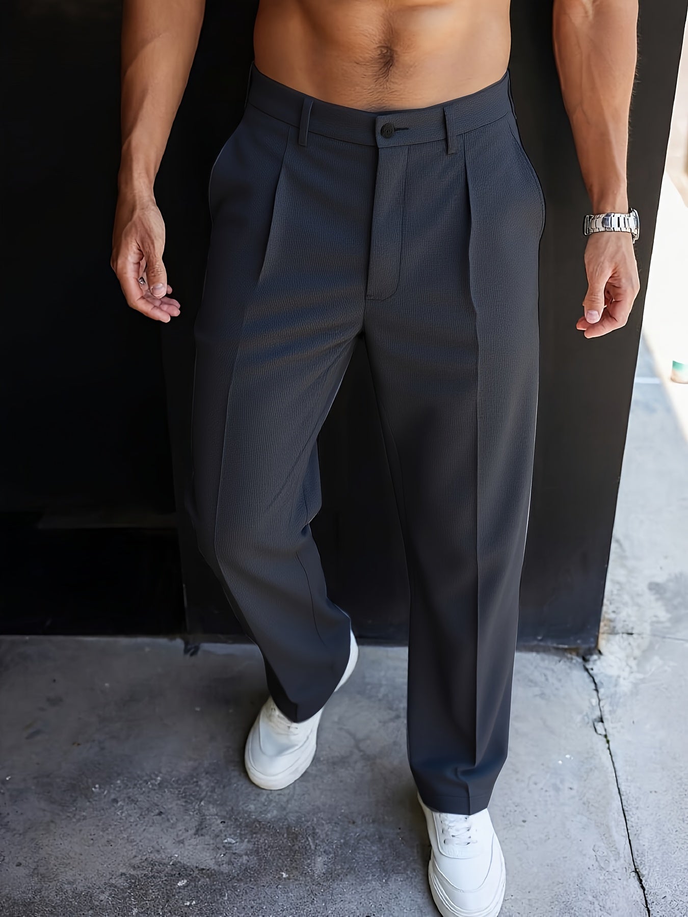 WL Boutique | Men’s Elegant Tapered Wide-Leg Trousers – Classic Black Formal Pants