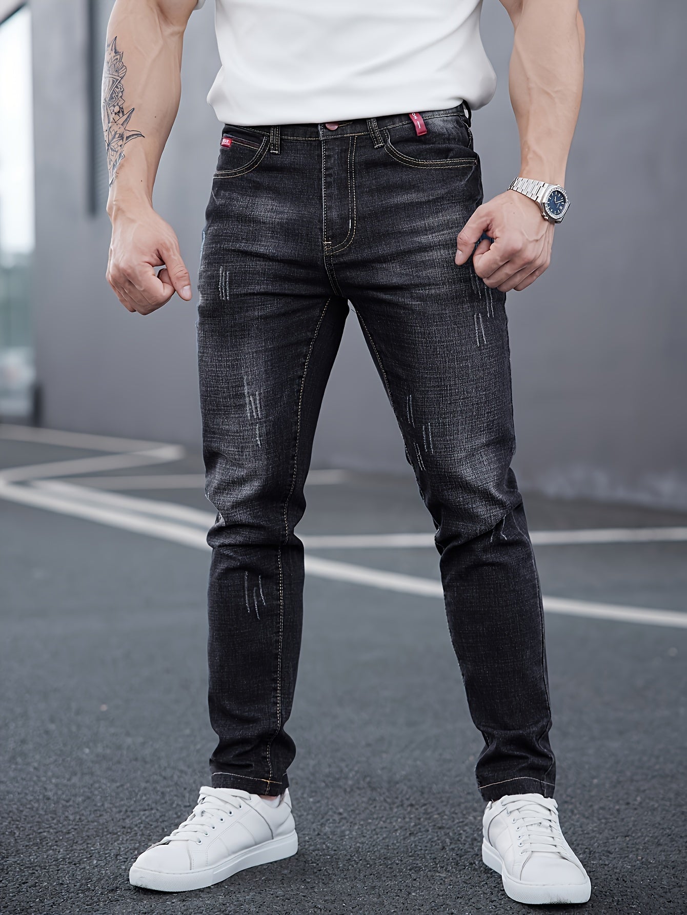 WL Boutique Men | Slim-Fit Light Wash Faux Denim with Embroidered Detail