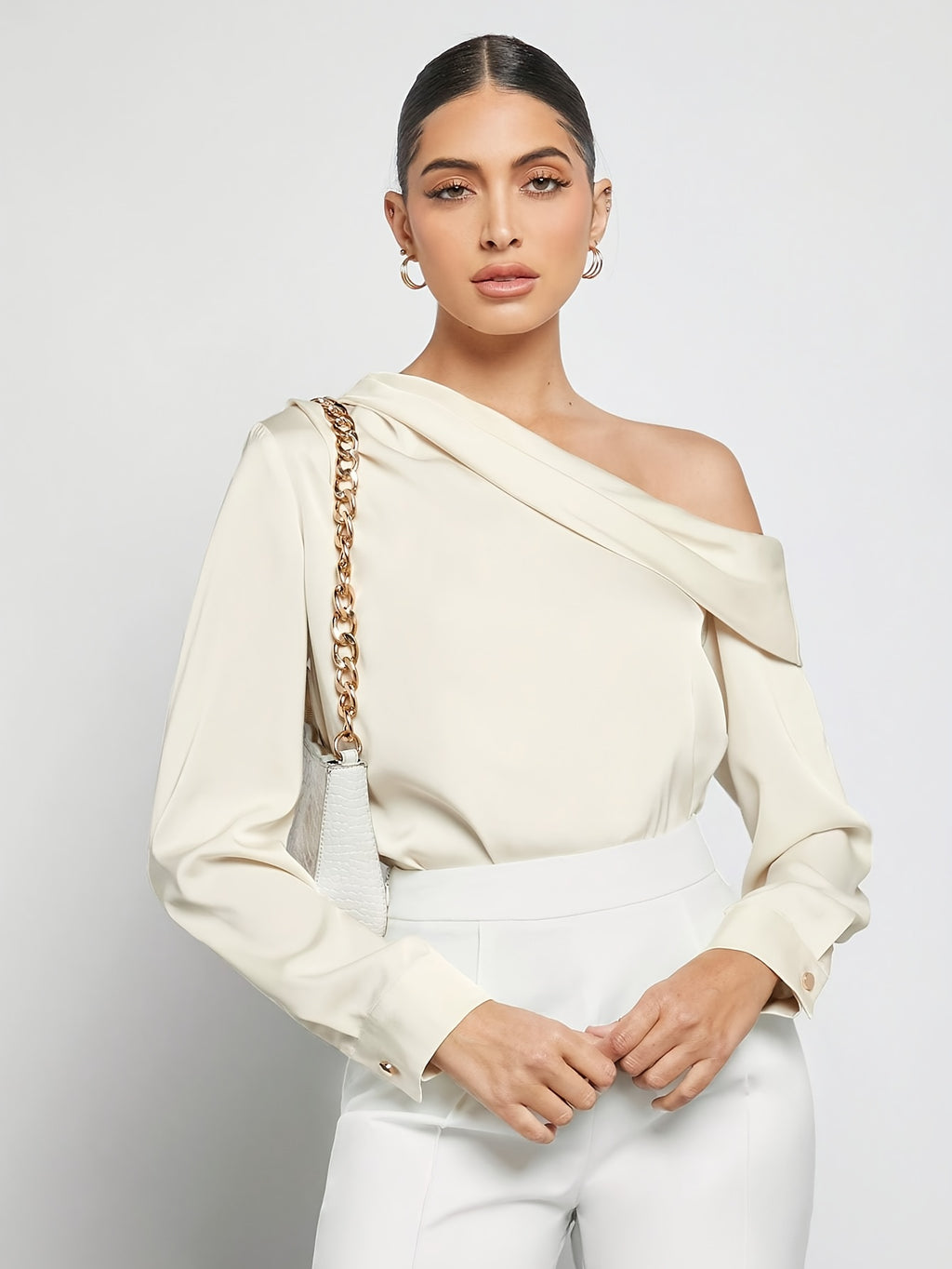 Bruna Aeppli by WL Boutique | Asymmetrical Pleated Satin Shirt – Effortless Urban Elegance