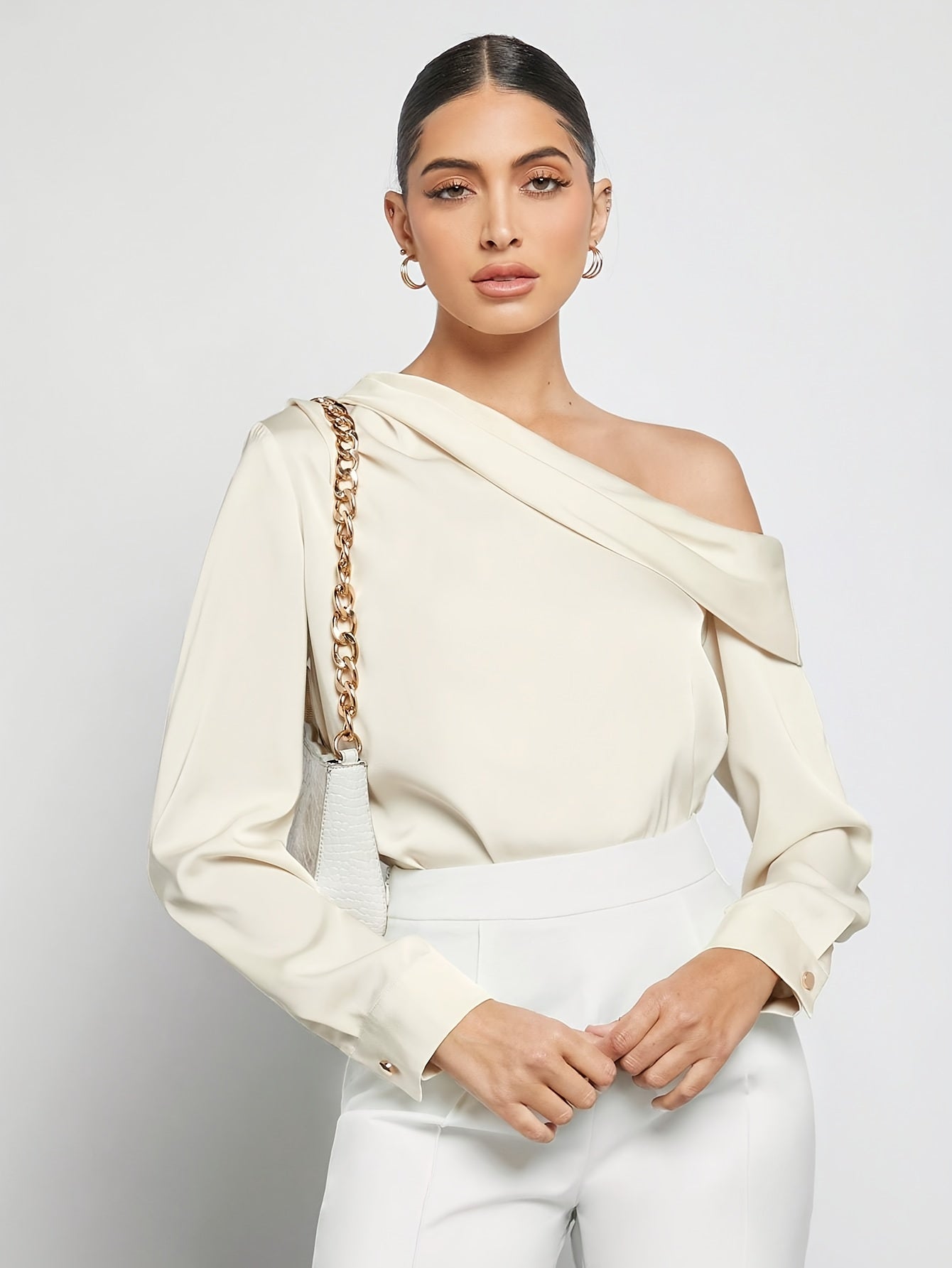 Bruna Aeppli by WL Boutique | Asymmetrical Pleated Satin Shirt – Effortless Urban Elegance