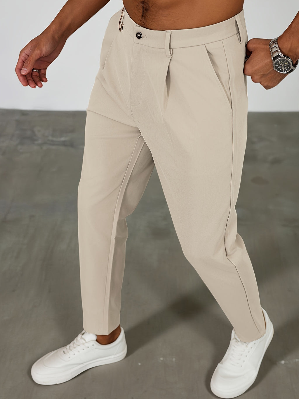 WL Boutique Men | Beige Pleated Business Casual Trousers