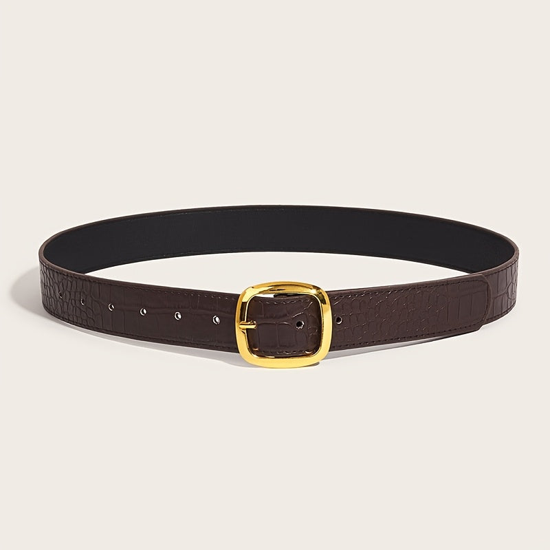 WL Boutique | Retro Black Belt with Square Buckle &amp; Stone Pattern