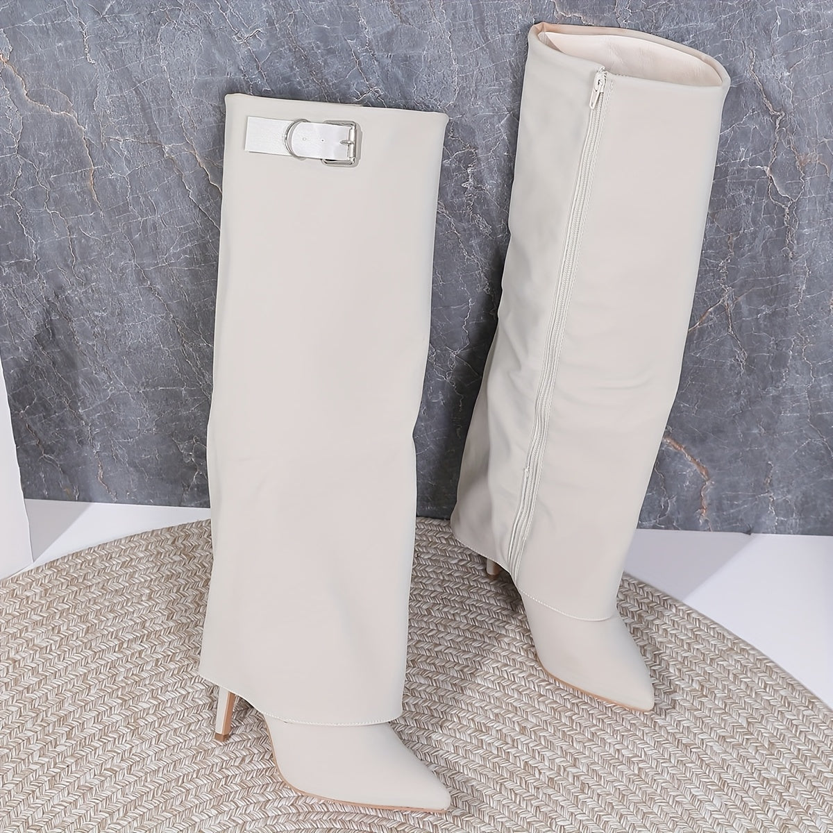 WL Boutique | Elegant Pointed-Toe Knee-High Boots with Metallic Buckle