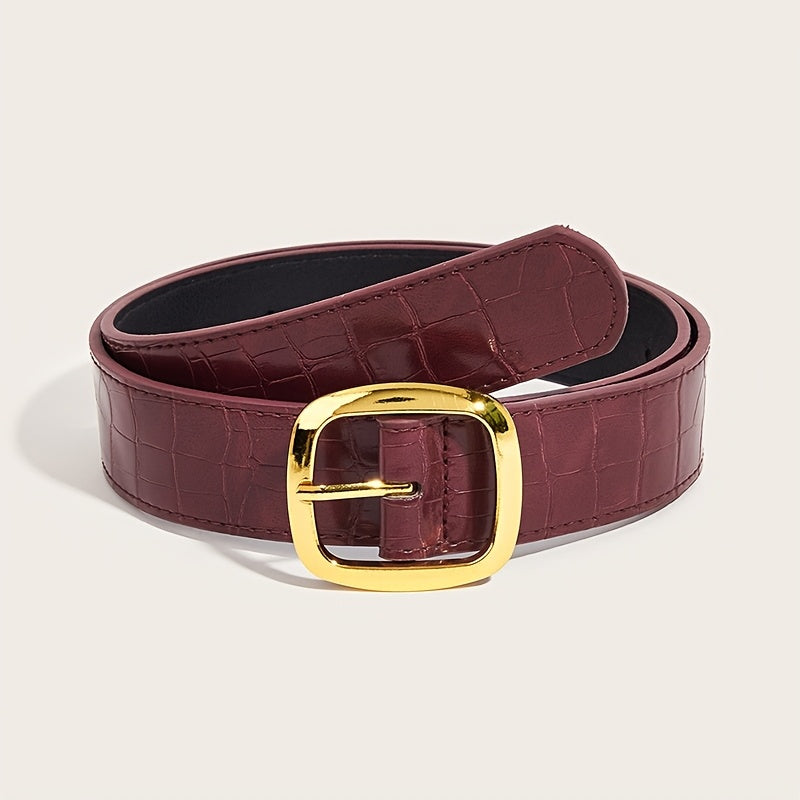 WL Boutique | Retro Black Belt with Square Buckle &amp; Stone Pattern