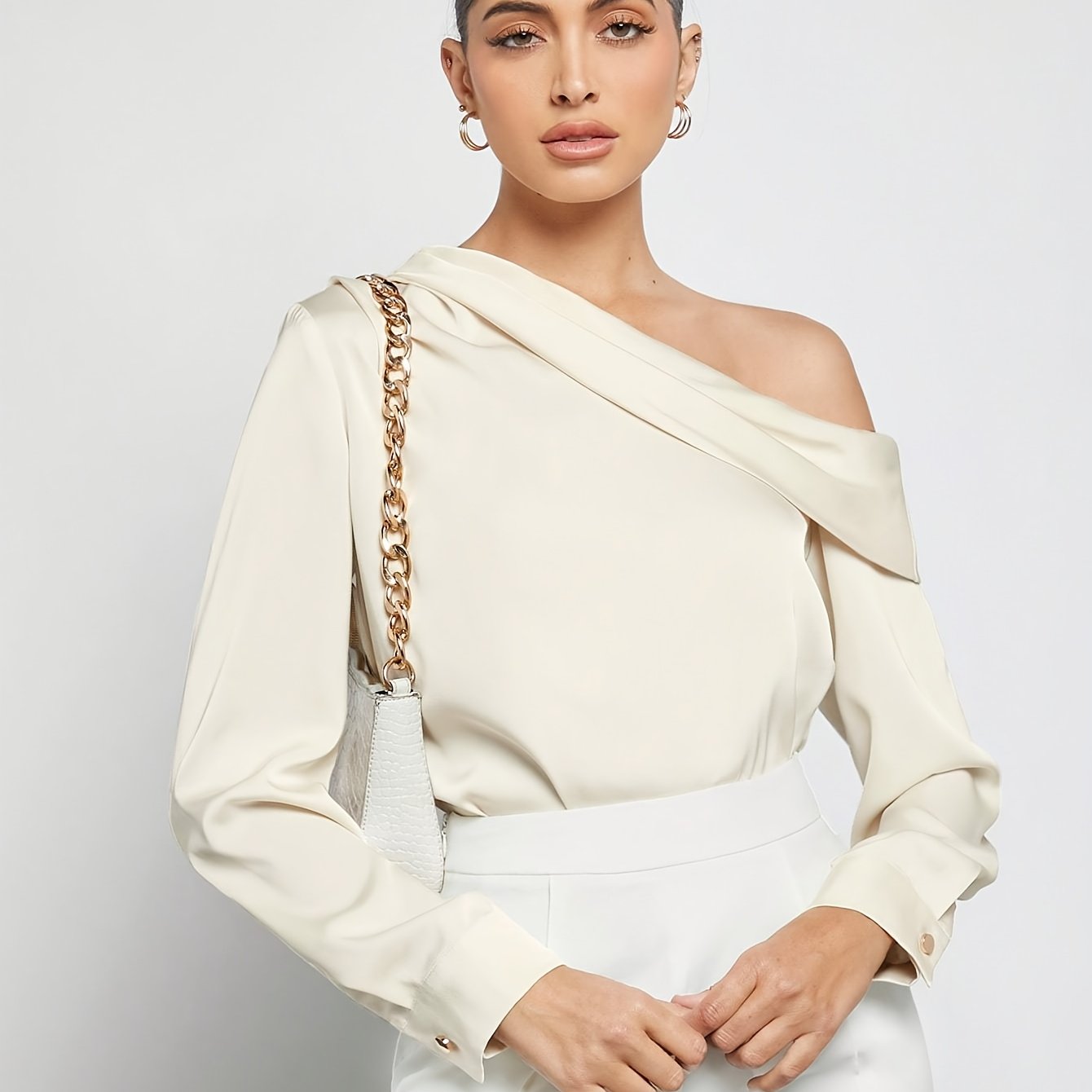 Bruna Aeppli by WL Boutique | Asymmetrical Pleated Satin Shirt – Effortless Urban Elegance
