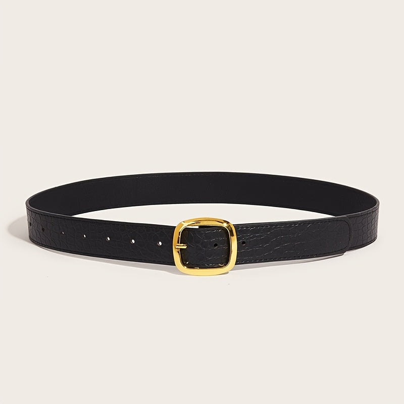 WL Boutique | Retro Black Belt with Square Buckle &amp; Stone Pattern
