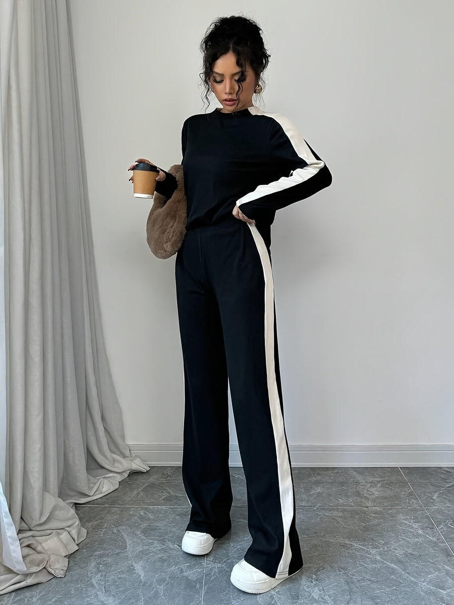 WL Boutique | Striped Contrast Round Neck T-Shirt &amp; Pants Set