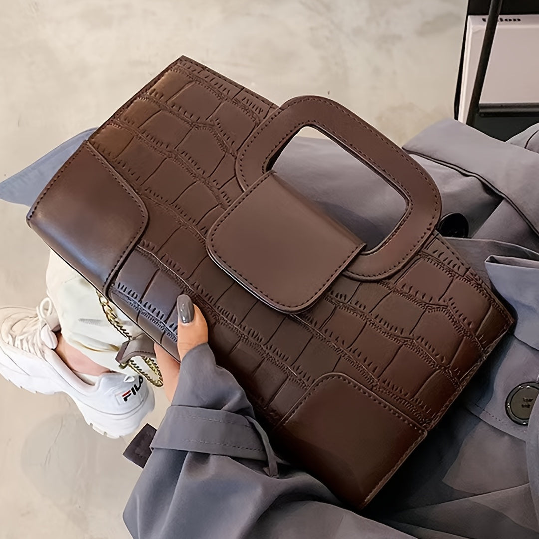 WL Boutique | Crocodile-Pattern Shoulder &amp; Crossbody Bag – Timeless Brown Elegance