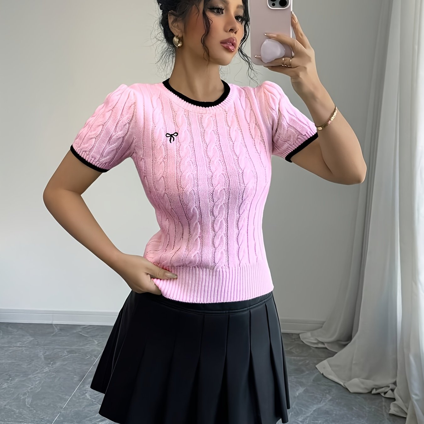 WL Boutique | Elegant Cat-Ear Detail Top with Two-Tone Edges