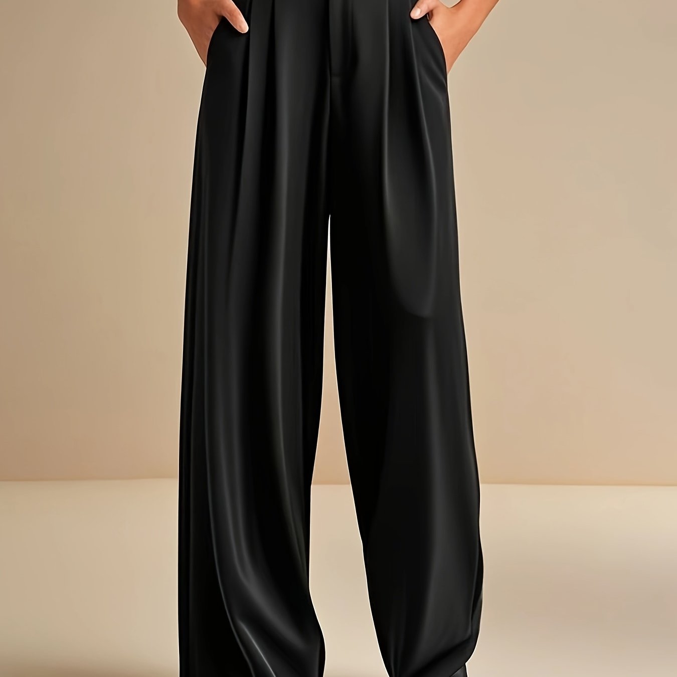 WL Boutique | Elegant Beige Wide-Leg Trousers with Zipper Detail