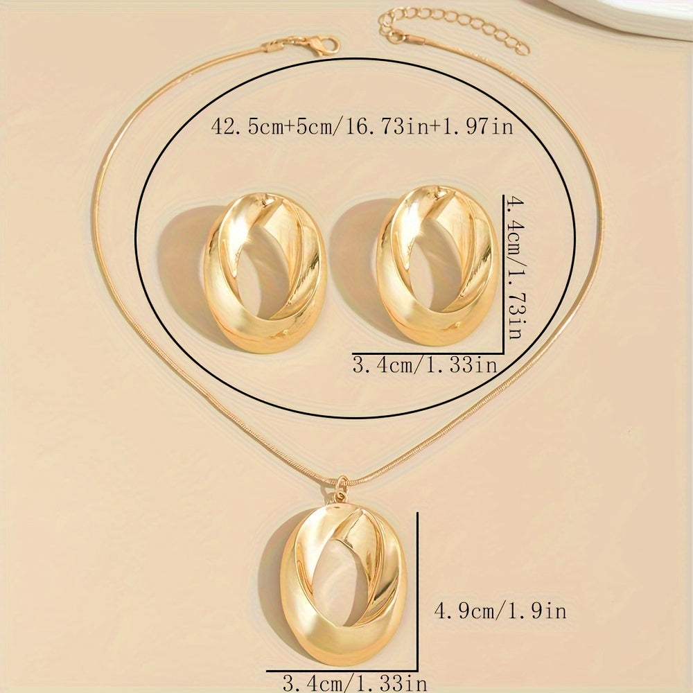 WL Boutique | Minimalist Hollow Oval Pendant Necklace &amp; Earrings Set