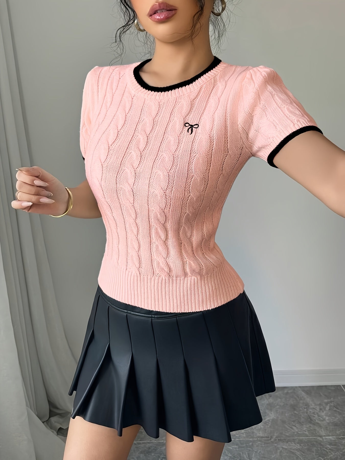 WL Boutique | Elegant Cat-Ear Detail Top with Two-Tone Edges