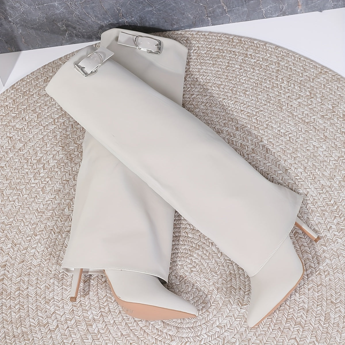 WL Boutique | Elegant Pointed-Toe Knee-High Boots with Metallic Buckle