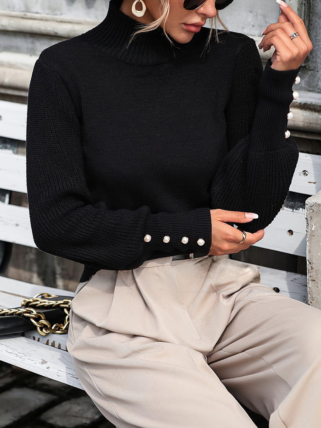 WL Boutique | Elegant High-Neck Knit Pullover Sweater