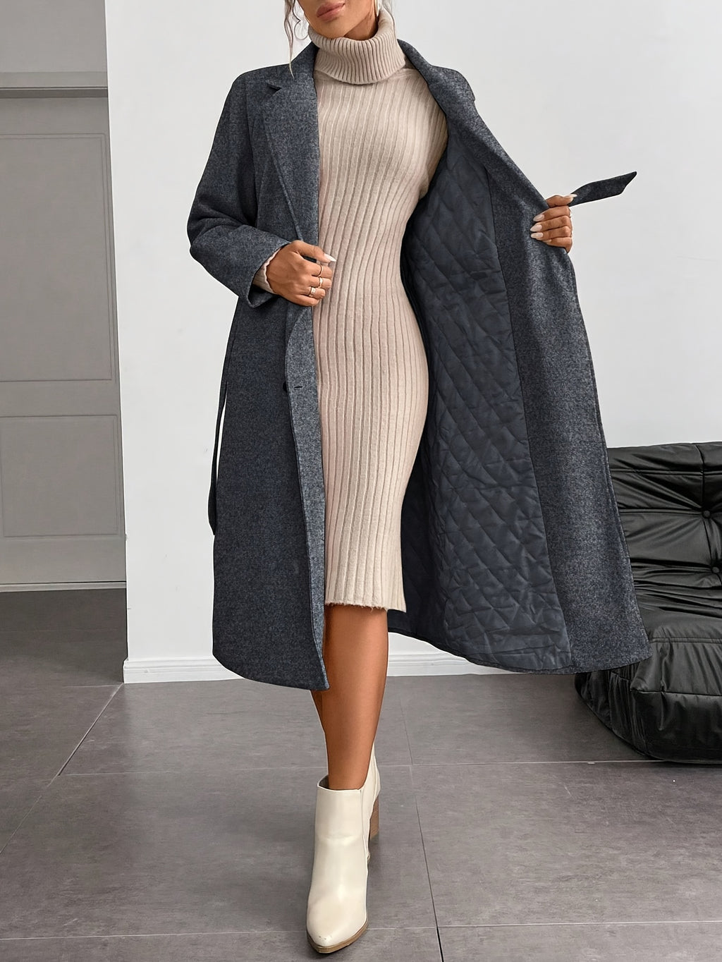 WL Boutique | Elegant Double-Breasted Long Coat with Belt