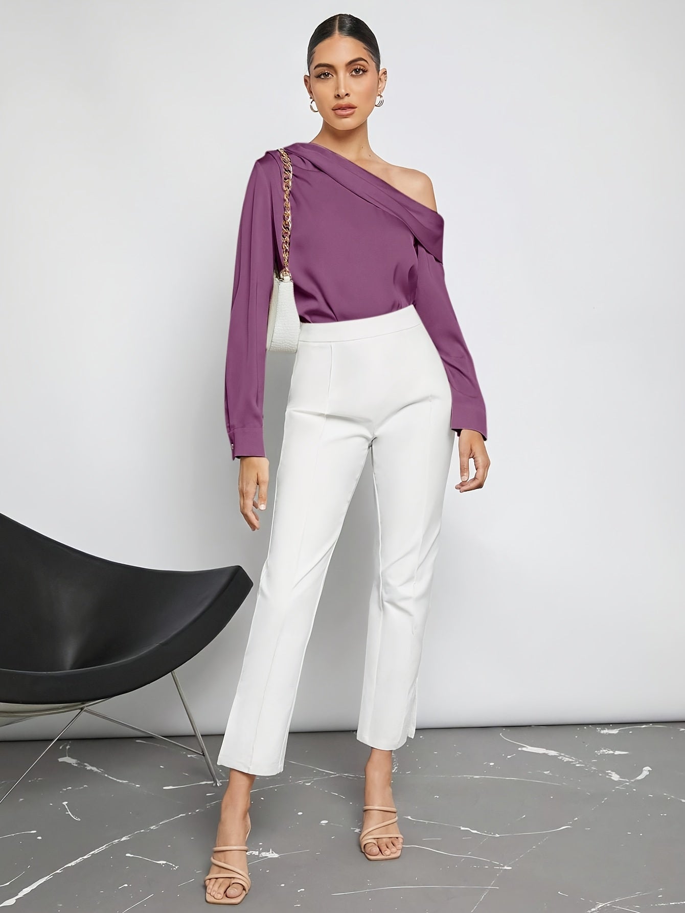 Bruna Aeppli by WL Boutique | Asymmetrical Pleated Satin Shirt – Effortless Urban Elegance