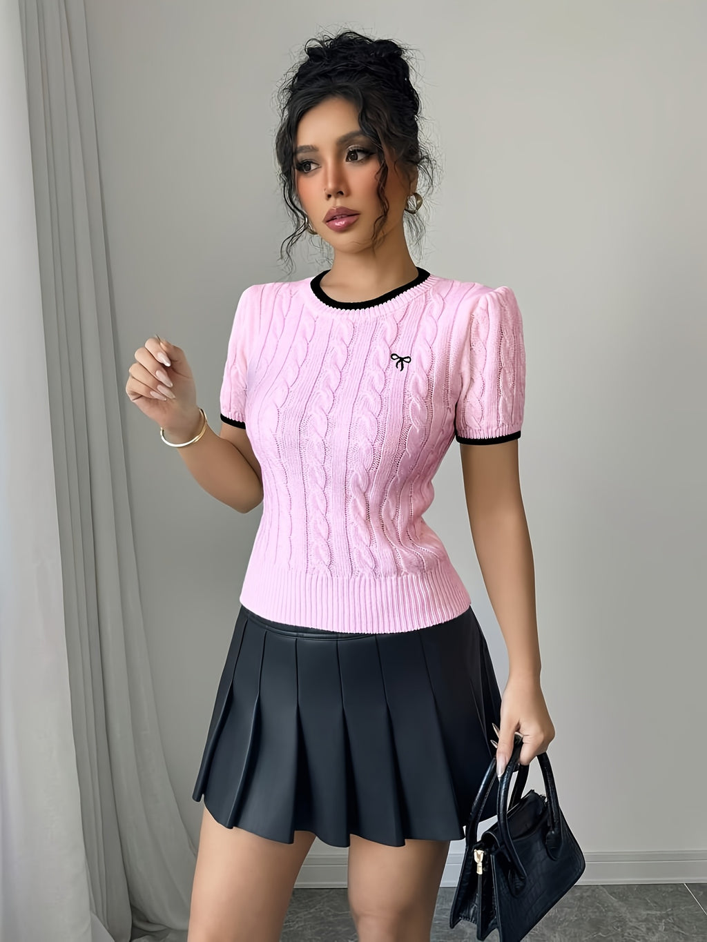 WL Boutique | Elegant Cat-Ear Detail Top with Two-Tone Edges