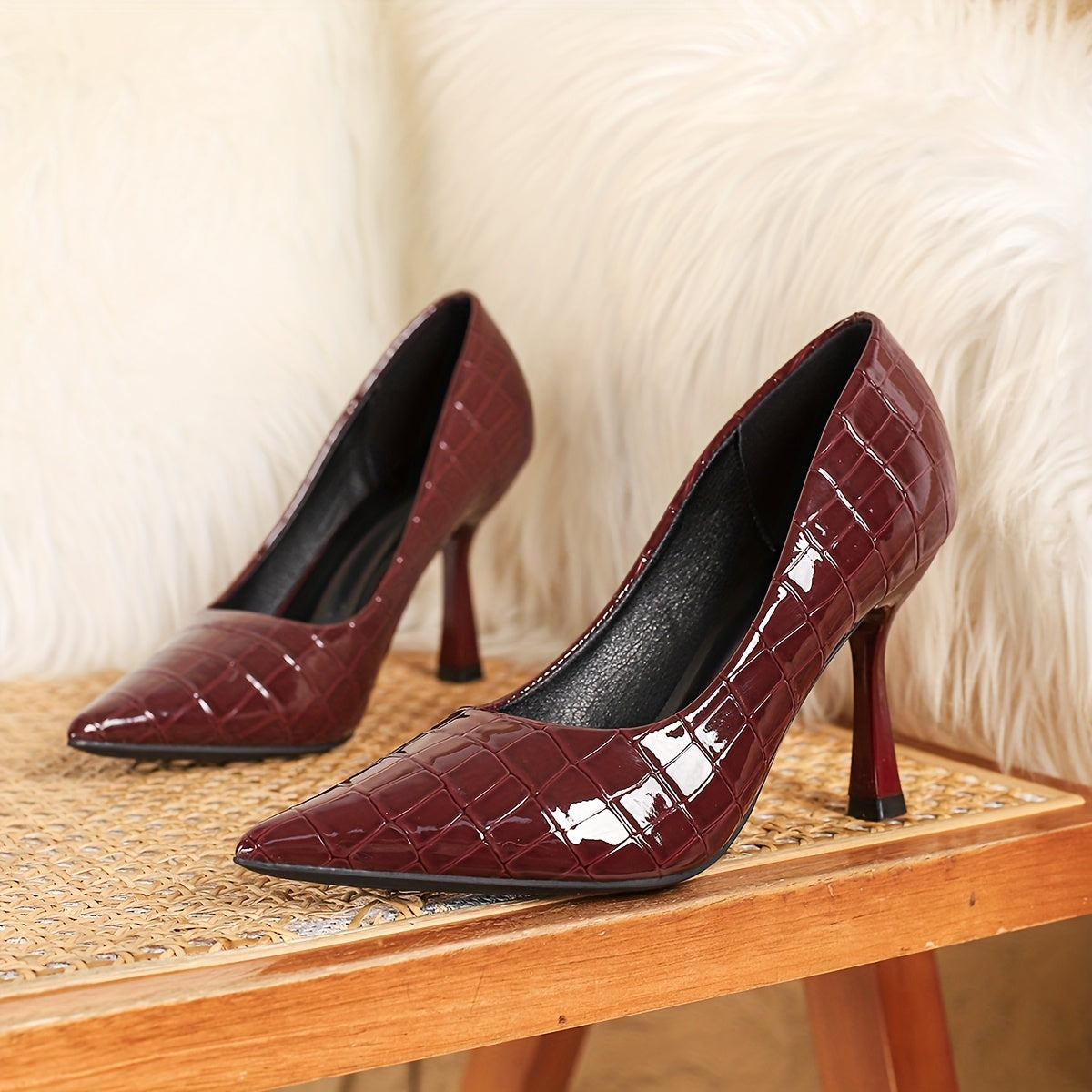 WL Boutique | Burgundy Glossy Pointed-Toe Stiletto Heels