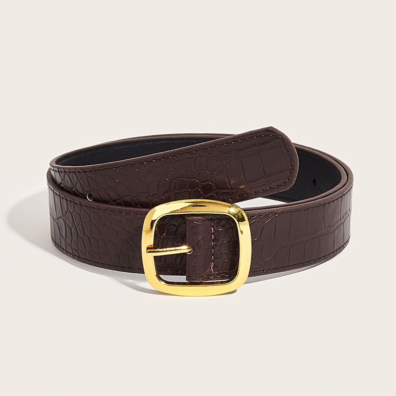 WL Boutique | Retro Black Belt with Square Buckle &amp; Stone Pattern