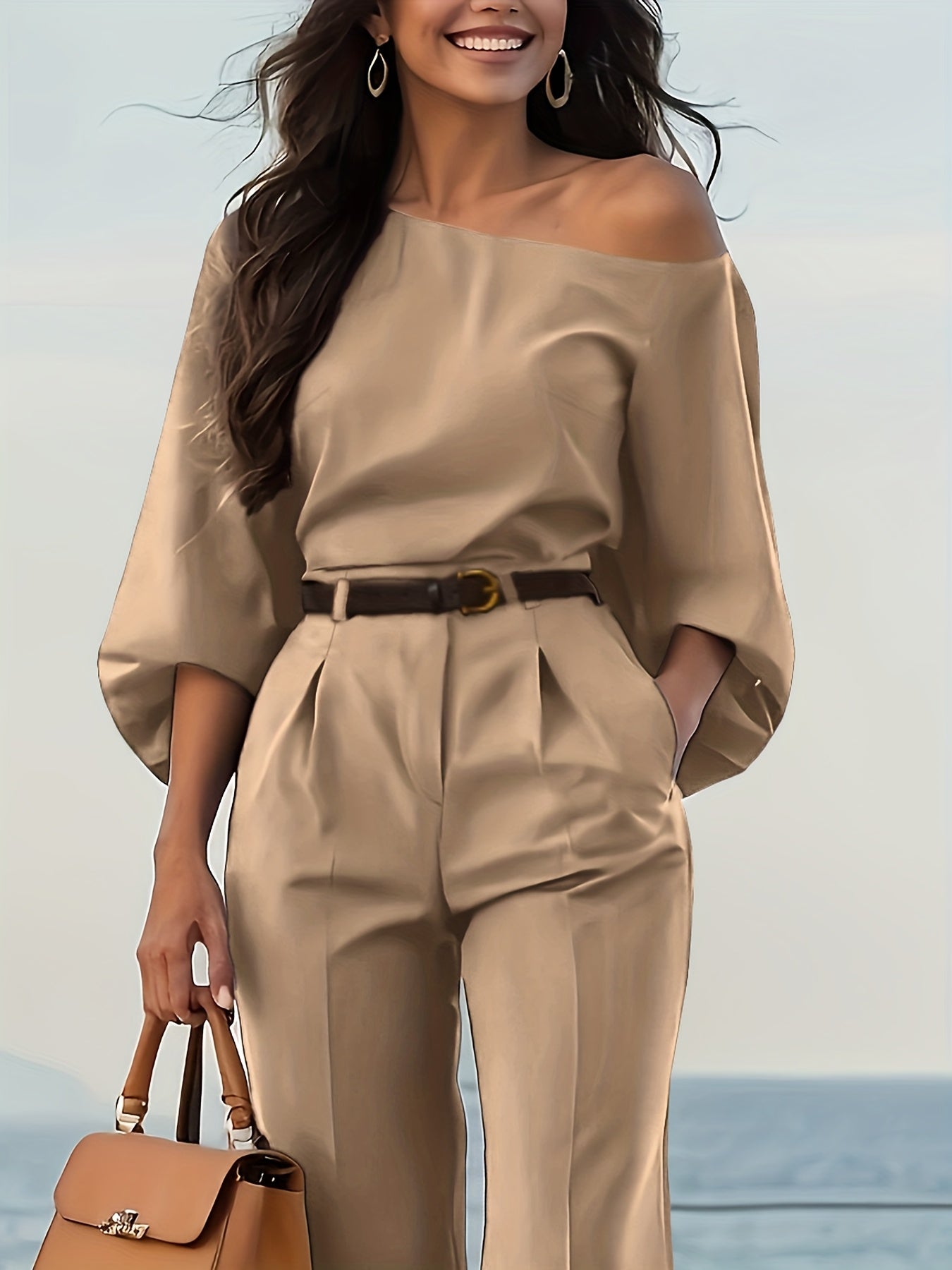 Bruna Aeppli by WL Boutique | Elegant Off-Shoulder Balloon Sleeve Blouse &amp; Wide-Leg Pants Set