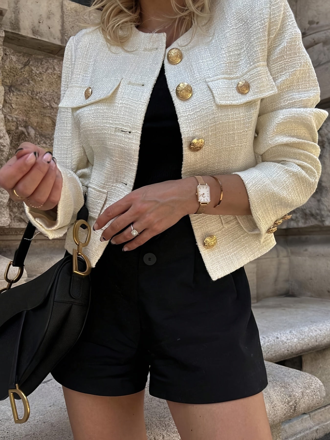 WL Boutique | Elegant Beige Blazer with Golden-Tone Buttons