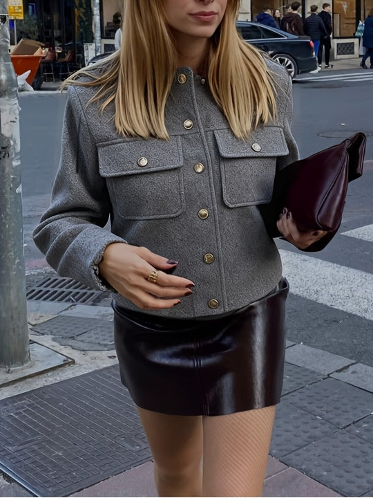 WL Boutique | Elegant Burgundy Tailored Jacket with Two-Tone Buttons