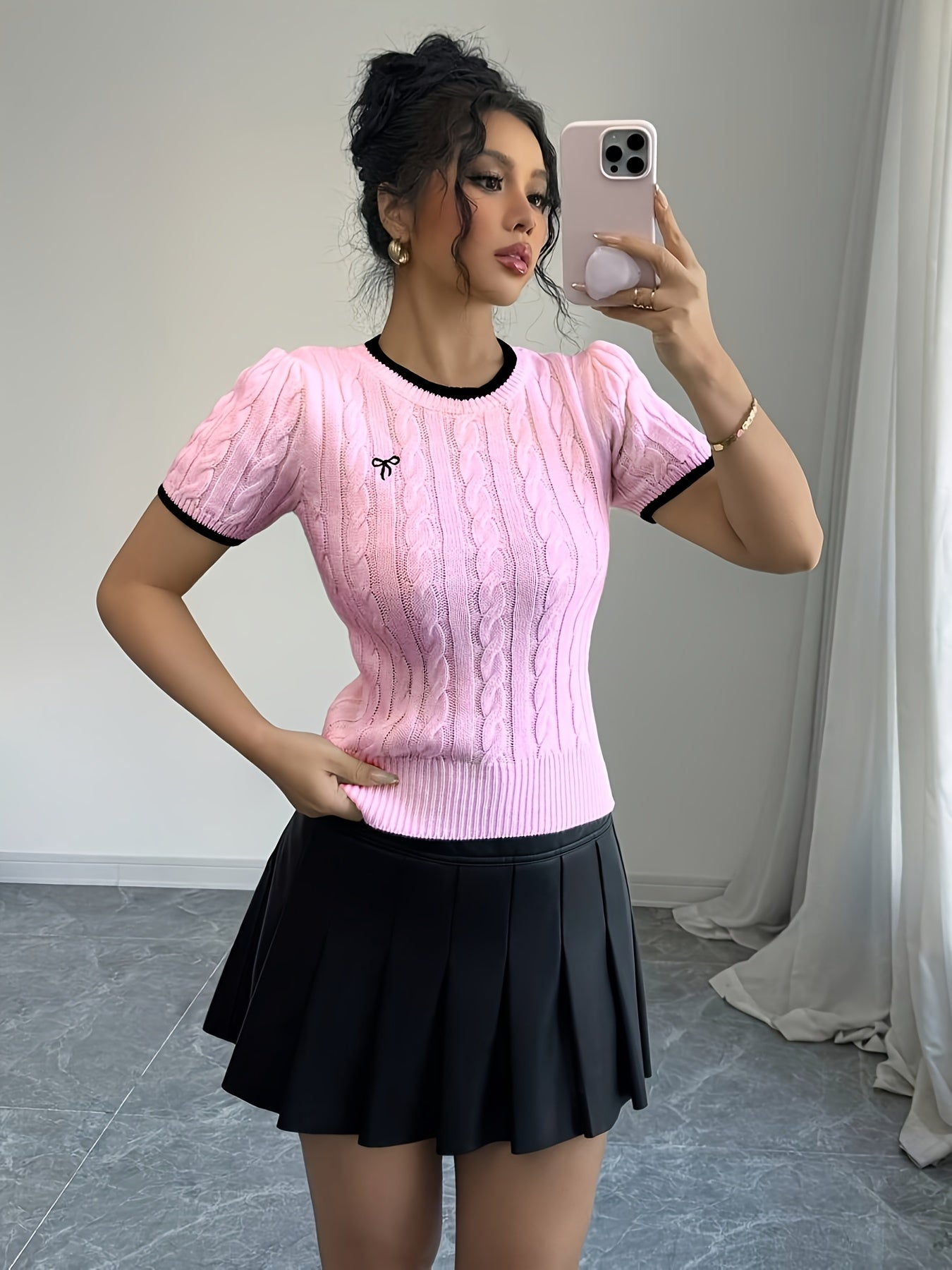 WL Boutique | Elegant Cat-Ear Detail Top with Two-Tone Edges