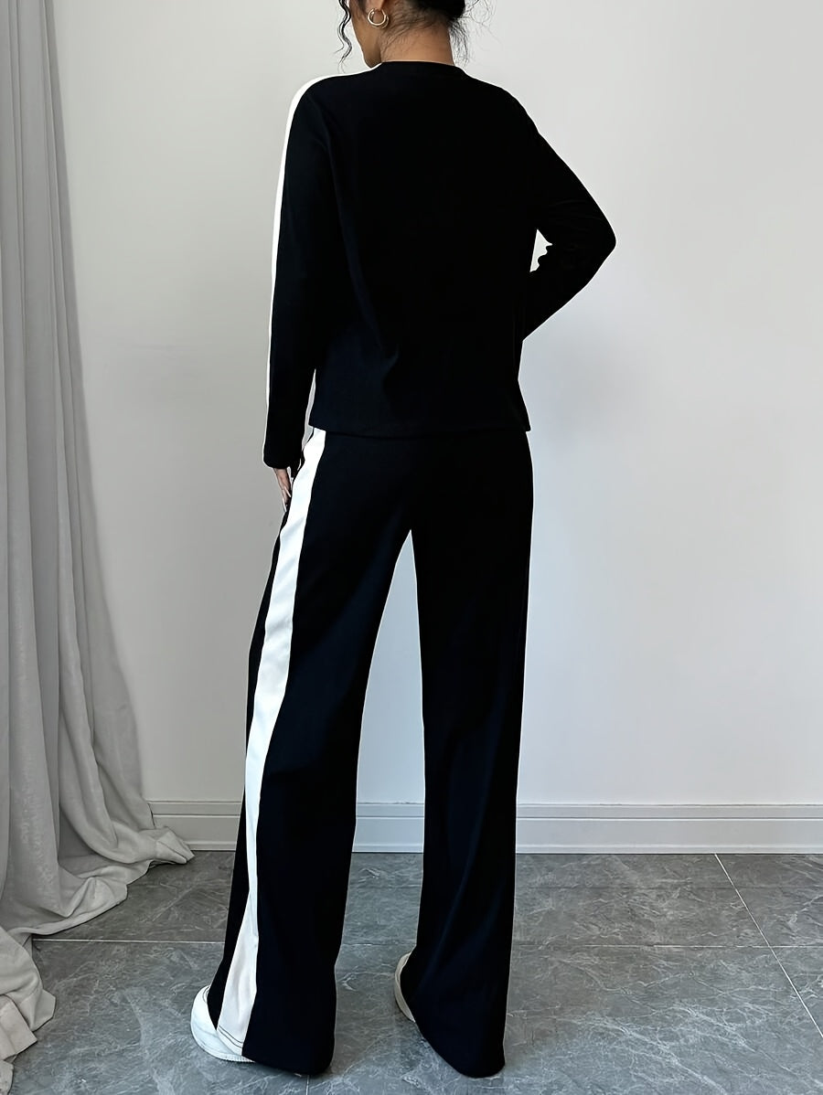 WL Boutique | Striped Contrast Round Neck T-Shirt &amp; Pants Set