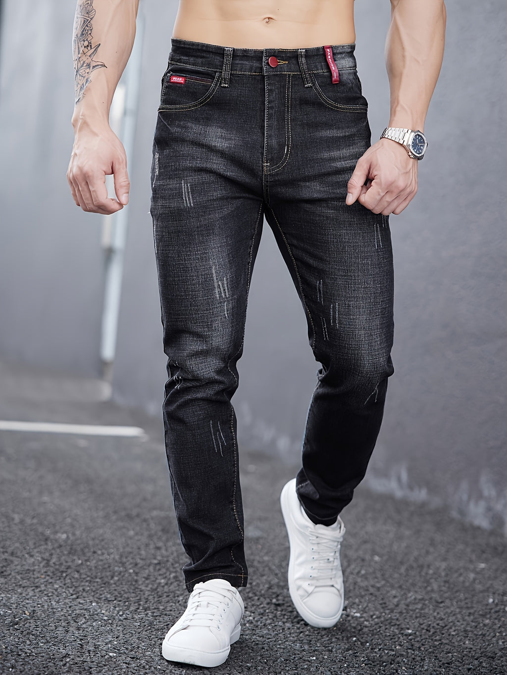 WL Boutique Men | Slim-Fit Light Wash Faux Denim with Embroidered Detail