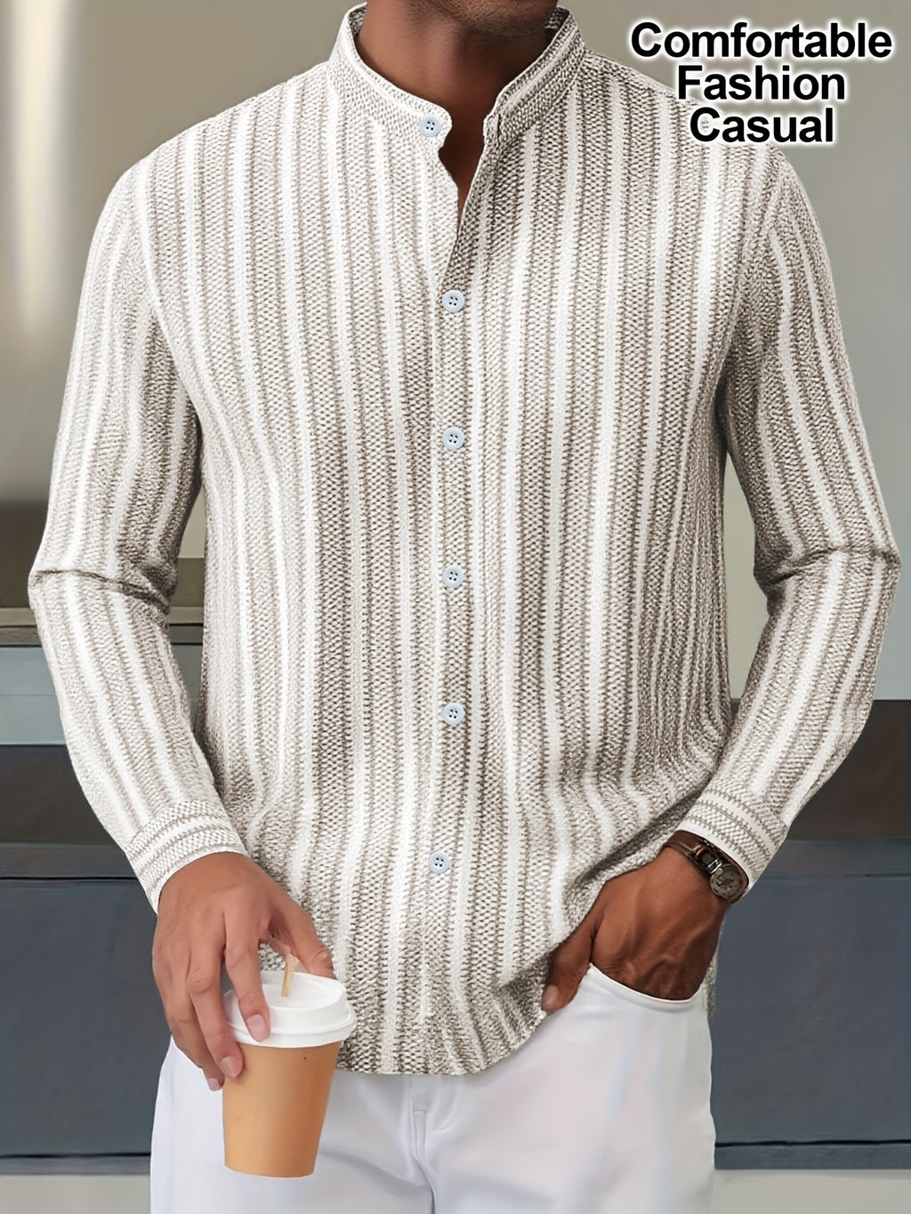 WL Boutique | Men’s Casual Striped Long-Sleeve Shirt – Classic Stand Collar Design