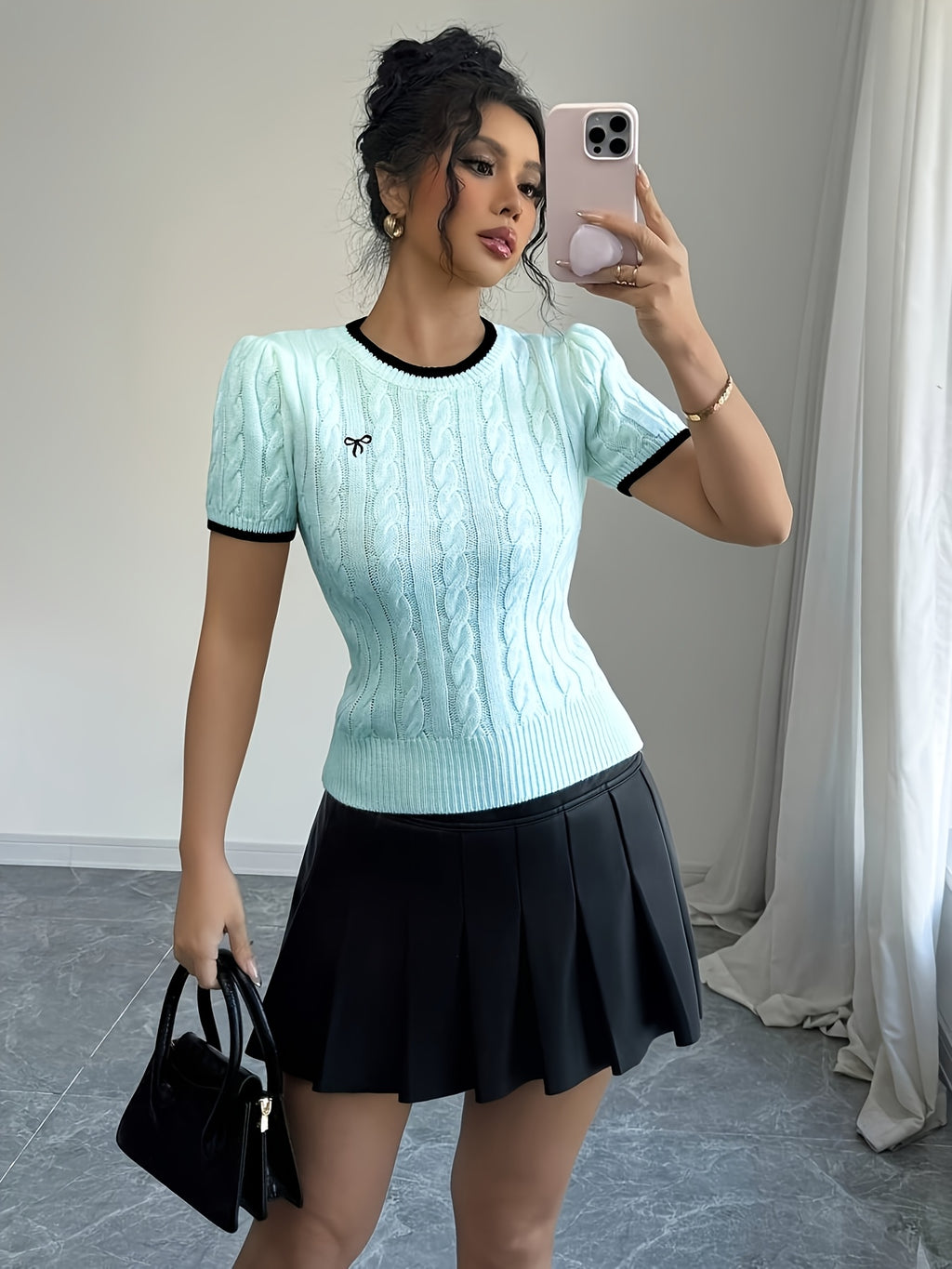 WL Boutique | Elegant Cat-Ear Detail Top with Two-Tone Edges