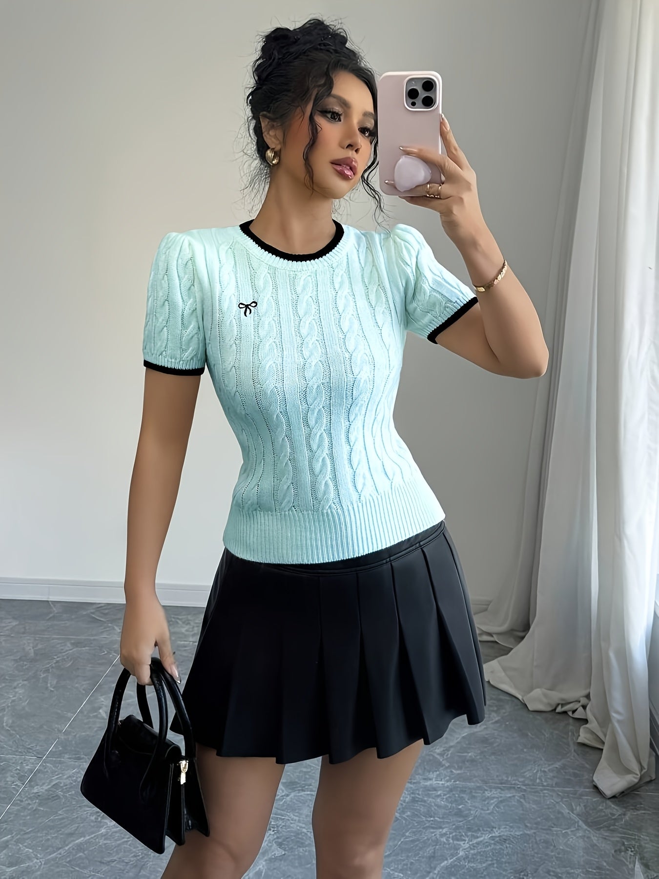 WL Boutique | Elegant Cat-Ear Detail Top with Two-Tone Edges