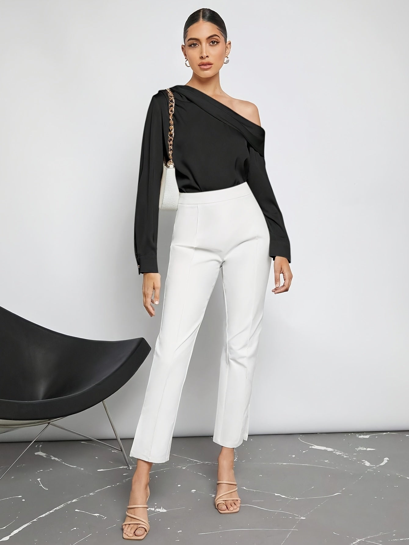 Bruna Aeppli by WL Boutique | Asymmetrical Pleated Satin Shirt – Effortless Urban Elegance
