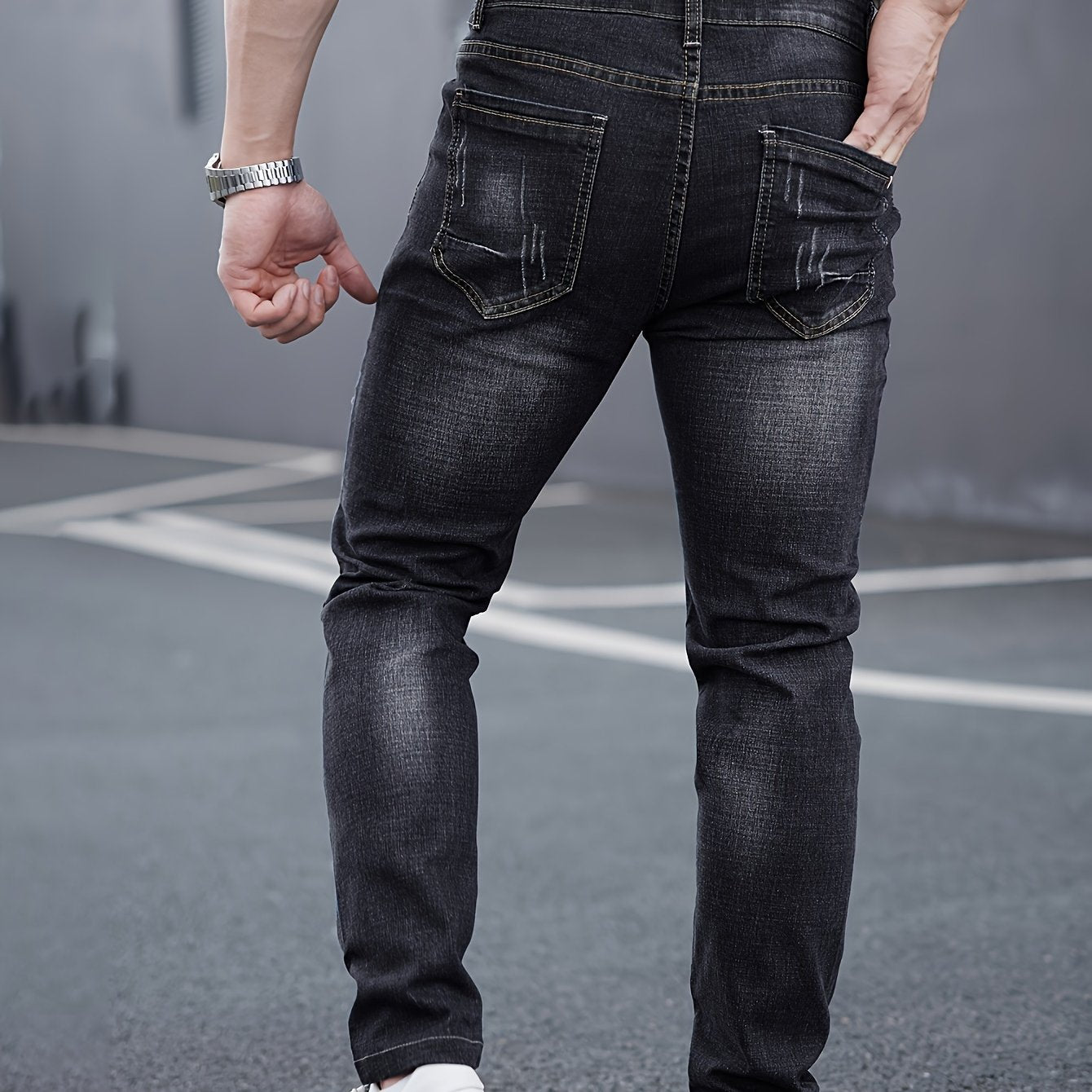 WL Boutique Men | Slim-Fit Light Wash Faux Denim with Embroidered Detail