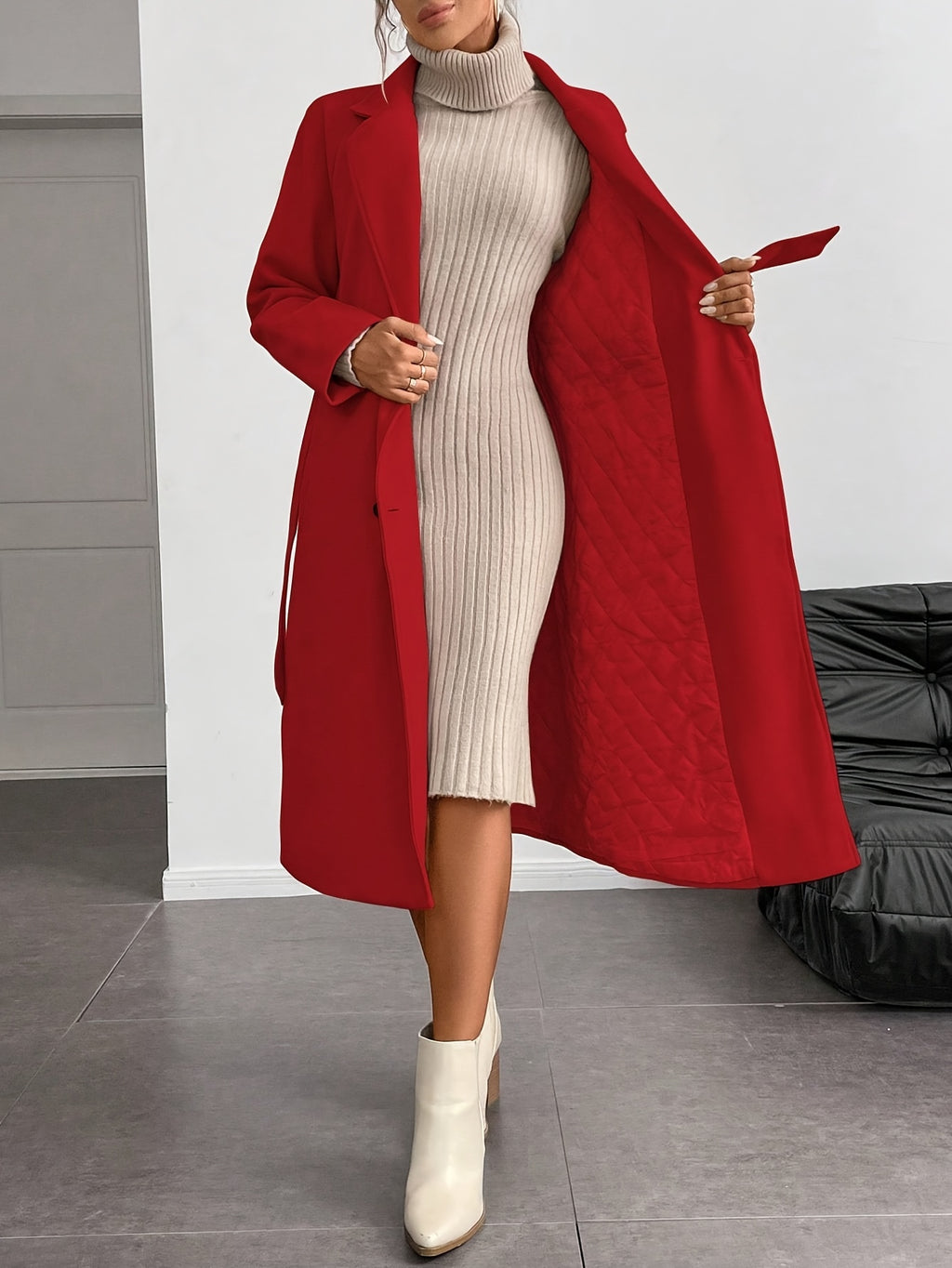 WL Boutique | Elegant Double-Breasted Long Coat with Belt