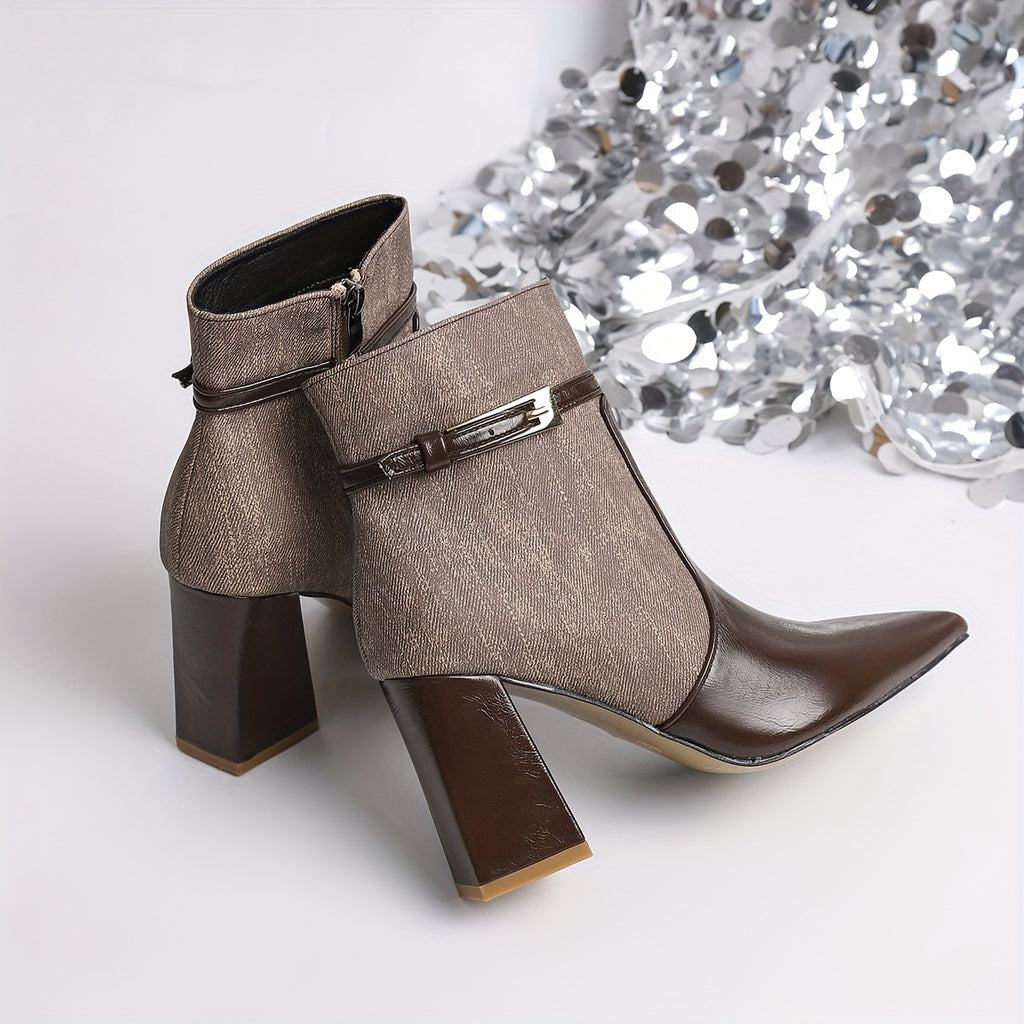 WL Boutique | Retro Chunky Heel Ankle Boots – Elegant Brown Pointed-Toe Design
