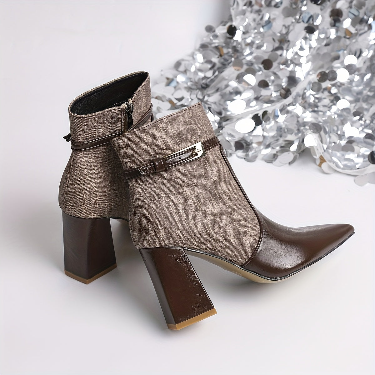 WL Boutique | Retro Chunky Heel Ankle Boots – Elegant Brown Pointed-Toe Design