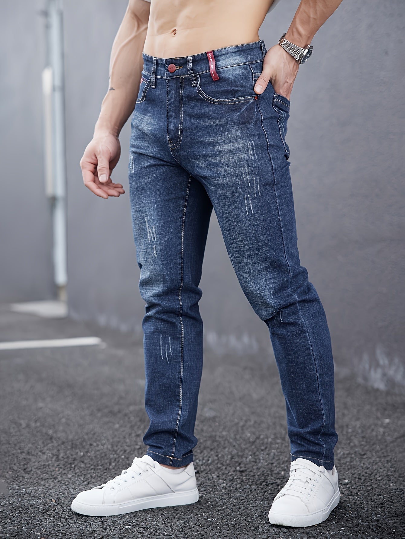 WL Boutique Men | Slim-Fit Light Wash Faux Denim with Embroidered Detail