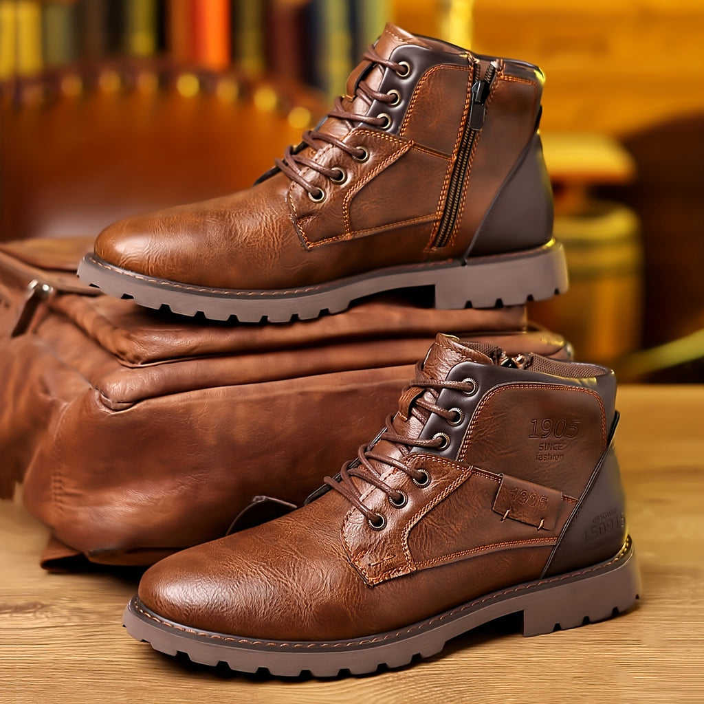 WL Boutique Men | Vintage Lace-Up Boots with Side Zipper