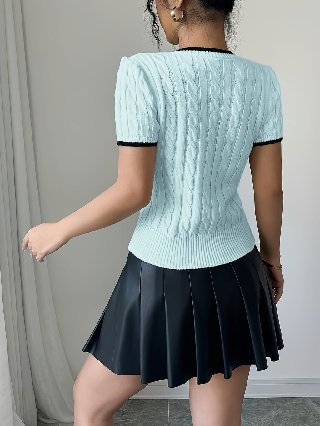 WL Boutique | Elegant Cat-Ear Detail Top with Two-Tone Edges