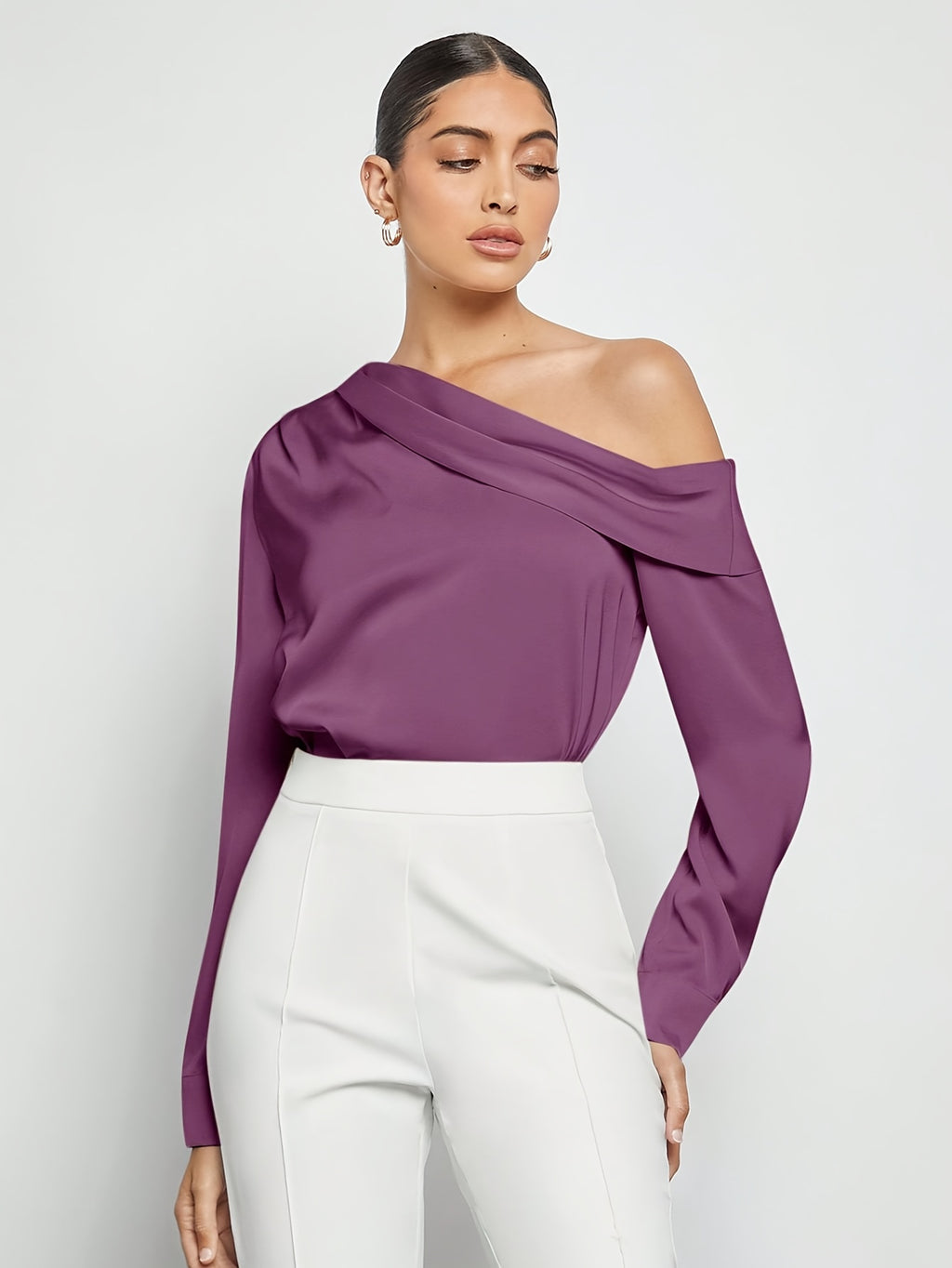 Bruna Aeppli by WL Boutique | Asymmetrical Pleated Satin Shirt – Effortless Urban Elegance