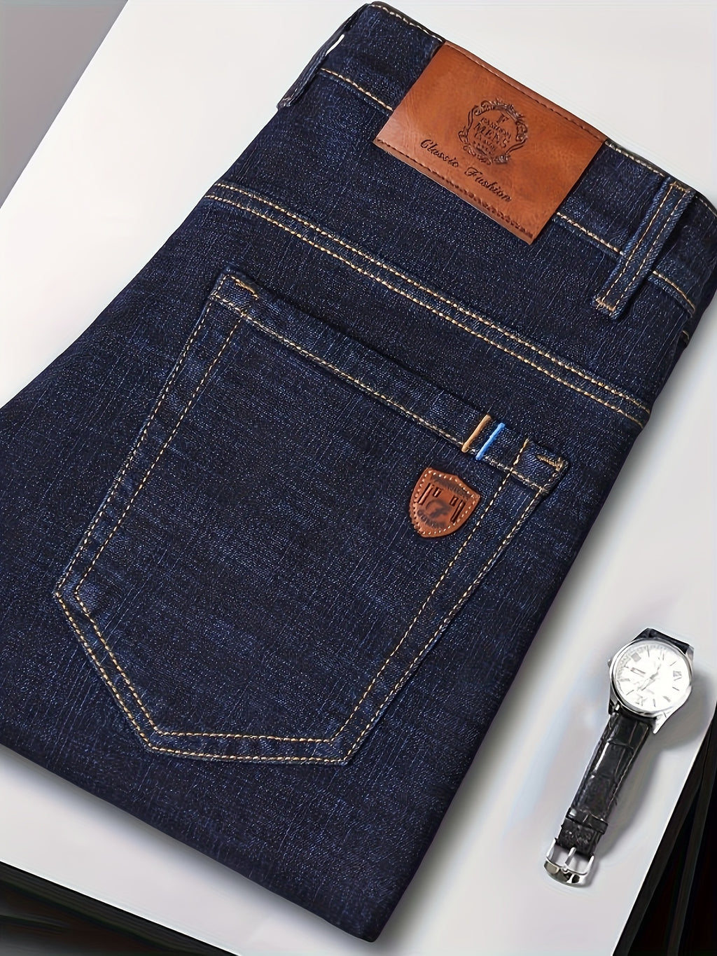 WL Boutique | Men’s Slim-Fit Stretch Denim Jeans – Dark Blue Business Casual
